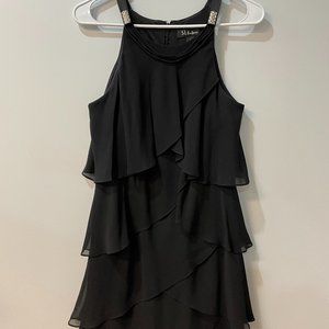SL Fashions Tiered Chiffon Dress, Sleveless, Black, Size 8